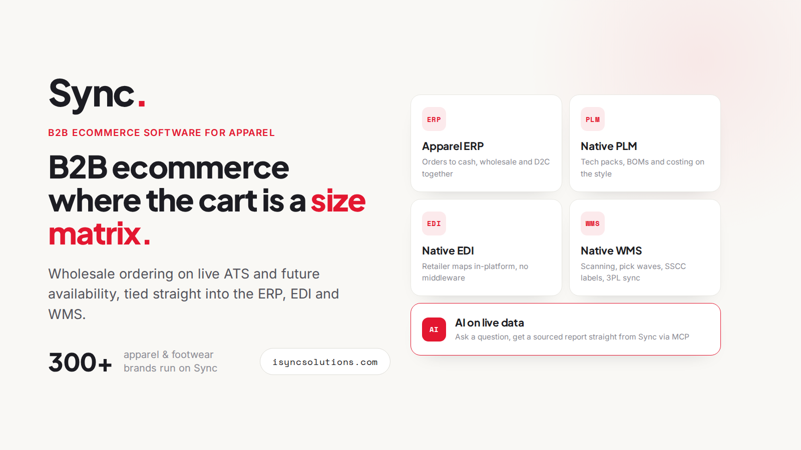 Sync B2B ecommerce software for apparel with size matrix ordering on live availability
